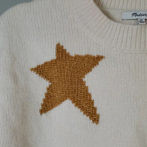 Madewell Cream Merino Wool Sweater with Gold Stars. Size XS - Picture 5 of 9